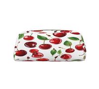 AUGUSTRUSH Leather Pencil Case for Students, Large Capacity Pencil Pouch, Red Cherries, Unique Zippered Pen Bag Organizer for School, Office & Travel, Durable Makeup & Stationery Bag
