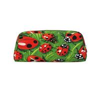 AUGUSTRUSH Leather Pencil Case for Students, Large Capacity Pencil Pouch, Red Ladybug, Unique Zippered Pen Bag Organizer for School, Office & Travel, Durable Makeup & Stationery Bag