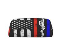 AUGUSTRUSH Leather Pencil Case for Students, Large Capacity Pencil Pouch, Red Stripe USA Flag, Unique Zippered Pen Bag Organizer for School, Office & Travel, Durable Makeup & Stationery Bag