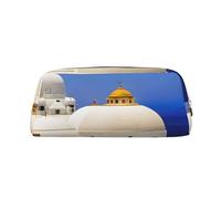 AUGUSTRUSH Leather Pencil Case for Students, Large Capacity Pencil Pouch, Santorini Greek Island Sea, Unique Zippered Pen Bag Organizer for School, Office & Travel, Durable Makeup & Stationery Bag