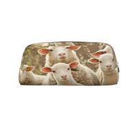 AUGUSTRUSH Leather Pencil Case for Students, Large Capacity Pencil Pouch, Sheep Lambs, Unique Zippered Pen Bag Organizer for School, Office & Travel, Durable Makeup & Stationery Bag