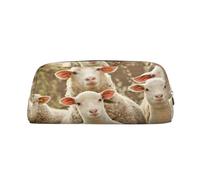 AUGUSTRUSH Leather Pencil Case for Students, Large Capacity Pencil Pouch, Sheep Lambs, Unique Zippered Pen Bag Organizer for School, Office & Travel, Durable Makeup & Stationery Bag