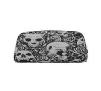 AUGUSTRUSH Leather Pencil Case for Students, Large Capacity Pencil Pouch, Skulls Flowers, Unique Zippered Pen Bag Organizer for School, Office & Travel, Durable Makeup & Stationery Bag