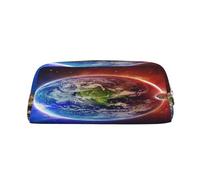 AUGUSTRUSH Leather Pencil Case for Students, Large Capacity Pencil Pouch, Space Planet Earth, Unique Zippered Pen Bag Organizer for School, Office & Travel, Durable Makeup & Stationery Bag