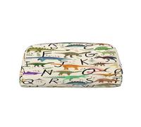 AUGUSTRUSH Leather Pencil Case for Students, Large Capacity Pencil Pouch, Stylish Alphabets Dinosaurs, Unique Zippered Pen Bag Organizer for School, Office & Travel, Durable Makeup & Stationery Bag