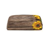 AUGUSTRUSH Leather Pencil Case for Students, Large Capacity Pencil Pouch, Sunflower, Unique Zippered Pen Bag Organizer for School, Office & Travel, Durable Makeup & Stationery Bag