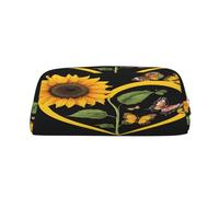 AUGUSTRUSH Leather Pencil Case for Students, Large Capacity Pencil Pouch, Sunflower, Unique Zippered Pen Bag Organizer for School, Office & Travel, Durable Makeup & Stationery Bag