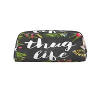 AUGUSTRUSH Leather Pencil Case for Students, Large Capacity Pencil Pouch, Thug Life Flowers, Unique Zippered Pen Bag Organizer for School, Office & Travel, Durable Makeup & Stationery Bag