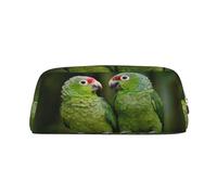 AUGUSTRUSH Leather Pencil Case for Students, Large Capacity Pencil Pouch, Two Parrots Green Palm Tree, Unique Zippered Pen Bag Organizer for School, Office & Travel, Durable Makeup & Stationery Bag