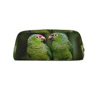 AUGUSTRUSH Leather Pencil Case for Students, Large Capacity Pencil Pouch, Two Parrots Green Palm Tree, Unique Zippered Pen Bag Organizer for School, Office & Travel, Durable Makeup & Stationery Bag