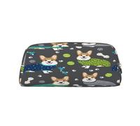 AUGUSTRUSH Leather Pencil Case for Students, Large Capacity Pencil Pouch, Wearing Clothes Corgi Dogs, Unique Zippered Pen Bag Organizer for School, Office & Travel, Durable Makeup & Stationery Bag