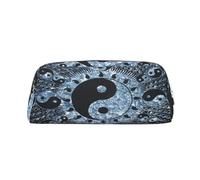 AUGUSTRUSH Leather Pencil Case for Students, Large Capacity Pencil Pouch, Ying Yang Diagram, Unique Zippered Pen Bag Organizer for School, Office & Travel, Durable Makeup & Stationery Bag