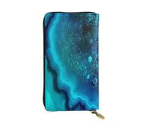 AUGUSTRUSH Leather Wallet for Women & Men, Bright Aqua Blue Turquoise, Large Zip Around Wallets with 12 Card Slots & Coin Pocket, RFID Blocking Travel Organizer for Everyday Use & Gift