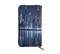 AUGUSTRUSH Leather Wallet for Women & Men, Chicago Reflected, Large Zip Around Wallets with 12 Card Slots & Coin Pocket, RFID Blocking Travel Organizer for Everyday Use & Gift