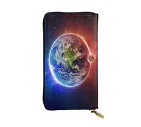 AUGUSTRUSH Leather Wallet for Women & Men, Space Planet Earth, Large Zip Around Wallets with 12 Card Slots & Coin Pocket, RFID Blocking Travel Organizer for Everyday Use & Gift