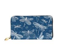 AUGUSTRUSH Luxury Leather Clutch Wallet For Women, Blue Dragonfly, Rfid Blocking Long Zip Around Wallet With Coin Purse, Large Capacity Travel Organizer For Cash, Cards, Phone, Checkbook, Gift For Her