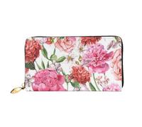 AUGUSTRUSH Luxury Leather Clutch Wallet for Women, Garden Peony, RFID Blocking Long Zip Around Wallet with Coin Purse, Large Capacity Travel Organizer for Cash, Cards, Phone, Checkbook, Gift for Her