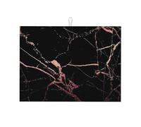 AUGUSTRUSH Microfiber Dish Drying Mat for Kitchen Counter 61x46 Cm, Black Rose Gold Marble Draining Mat, Quick Dry Coffee Machine Mat, Absorbent Foldable Sink Mat, Large Dish Drying Pad, Washable