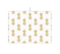 AUGUSTRUSH Microfiber Dish Drying Mat for Kitchen Counter 61x46 Cm, Gold Pineapple Background Draining Mat, Quick Dry Coffee Machine Mat, Absorbent Foldable Sink Mat, Large Dish Drying Pad, Washable