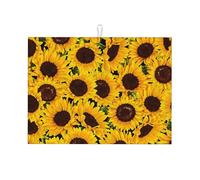 AUGUSTRUSH Microfiber Dish Drying Mat for Kitchen Counter 61x46 Cm, Yellow Sunflowers Draining Mat, Quick Dry Coffee Machine Mat, Absorbent Foldable Sink Mat, Large Dish Drying Pad, Washable