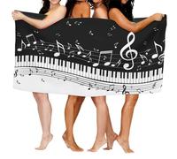AUGUSTRUSH Quick-Dry Microfiber Towel, Piano Keys Musical Notes Beach Bath Sheet, Absorbent Soft Lightweight Bathroom Pool Towel, Fade-Resistant Premium Sand Blanket for Travel Spa Gym (130x80cm)