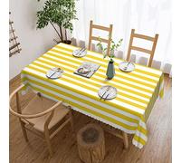 AUGUSTRUSH Rectangle Tablecloth 72x54 Inch, Lemon Yellow Stripes Tablecloths, Water-Resistant Polyester Table Cover, Spill-Proof Wrinkle-Free Washable Dining Table Linen For Wedding, Party, Picnic