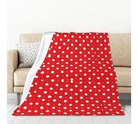 AUGUSTRUSH Red White Polka Dots Flannel Blanket, Anti-Pilling Bedding Throw, Soft Lightweight Thermal Blanket, Compact Foldable for Bed, Sofa, Camping, Travel Gifts, 178x127cm, 320g flannel