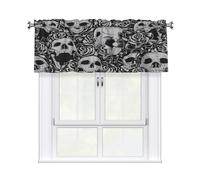 AUGUSTRUSH Rod Pocket Short Curtain Valance for windows 137x46 cm, Skulls Flowers Curtains 18"x54" Short Window Valance, Light Filtering Window Treatment for Kitchen/Bathroom, Easy Installation