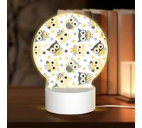 AUGUSTRUSH Round Acrylic Night Light with 3 Lighting Modes, Animal Cartoon Owls Cute, USB Touch Control Led Lamp for Bedroom Decor, Dimmable Table Light for Home Office, Gift Ideas