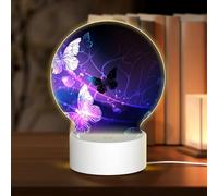AUGUSTRUSH Round Acrylic Night Light with 3 Lighting Modes, Beautiful Glowing Butterfly, USB Touch Control Led Lamp for Bedroom Decor, Dimmable Table Light for Home Office, Gift Ideas