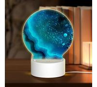 AUGUSTRUSH Round Acrylic Night Light with 3 Lighting Modes, Bright Aqua Blue Turquoise, USB Touch Control Led Lamp for Bedroom Decor, Dimmable Table Light for Home Office, Gift Ideas