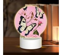 AUGUSTRUSH Round Acrylic Night Light with 3 Lighting Modes, Butterfly, USB Touch Control Led Lamp for Bedroom Decor, Dimmable Table Light for Home Office, Gift Ideas