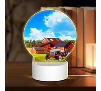 AUGUSTRUSH Round Acrylic Night Light with 3 Lighting Modes, Company Farm Tractor, USB Touch Control Led Lamp for Bedroom Decor, Dimmable Table Light for Home Office, Gift Ideas