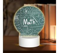 AUGUSTRUSH Round Acrylic Night Light with 3 Lighting Modes, Math Lesson Word, USB Touch Control Led Lamp for Bedroom Decor, Dimmable Table Light for Home Office, Gift Ideas
