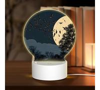 AUGUSTRUSH Round Acrylic Night Light with 3 Lighting Modes, Night Crow, USB Touch Control Led Lamp for Bedroom Decor, Dimmable Table Light for Home Office, Gift Ideas