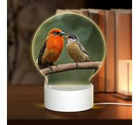 AUGUSTRUSH Round Acrylic Night Light with 3 Lighting Modes, Red Birds, USB Touch Control Led Lamp for Bedroom Decor, Dimmable Table Light for Home Office, Gift Ideas