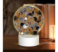 AUGUSTRUSH Round Acrylic Night Light with 3 Lighting Modes, Rooster Chicken, USB Touch Control Led Lamp for Bedroom Decor, Dimmable Table Light for Home Office, Gift Ideas