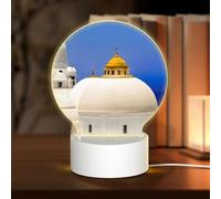 AUGUSTRUSH Round Acrylic Night Light with 3 Lighting Modes, Santorini Greek Island Sea, USB Touch Control Led Lamp for Bedroom Decor, Dimmable Table Light for Home Office, Gift Ideas