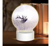 AUGUSTRUSH Round Acrylic Night Light with 3 Lighting Modes, Wild Deer, USB Touch Control Led Lamp for Bedroom Decor, Dimmable Table Light for Home Office, Gift Ideas
