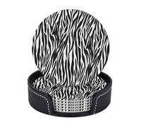 AUGUSTRUSH Round PU Leather Coasters Set of 6, Zebra Print coaster with Storage Box, Heat-Resistant Non-Slip Drink Pads for Kitchen Desk Office Dining Table