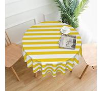 AUGUSTRUSH Round Tablecloth 152 Cm, Lemon Yellow Stripes Table Cloth For Round Tables, Wrinkle Free Wipeable Circular Tablecloths, Washable Tablecloths For Kitchen Dining Banquet Party Decorative