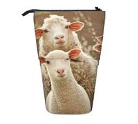 AUGUSTRUSH Sheep and Lambs Stand Up Pencil Case for Girls & Boys, Cute Telescopic Pencil Holder Case for Teens & Adults, Large Storage Pencil Pen Case Organizer for School Office College
