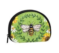 AUGUSTRUSH Small Zippered Coin Purse - Bee & Sunflowers Mini Canvas Wallet. Portable & Fashionable for Women & Girls. Ideal for Coin, Keychain, Credit Card & Id Storage