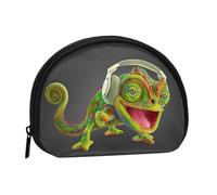 AUGUSTRUSH Small Zippered Coin Purse - Chameleon Listen Music Mini Canvas Wallet. Portable & Fashionable for Women & Girls. Ideal for Coin, Keychain, Credit Card & Id Storage