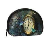 AUGUSTRUSH Small Zippered Coin Purse - Clock Butterfly Mini Canvas Wallet. Portable & Fashionable for Women & Girls. Ideal for Coin, Keychain, Credit Card & Id Storage