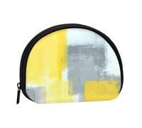 AUGUSTRUSH Small Zippered Coin Purse - Grey and Yellow Abstract Art Painting Mini Canvas Wallet. Portable & Fashionable for Women & Girls. Ideal for Coin, Keychain, Credit Card & Id Storage