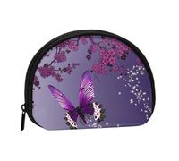 AUGUSTRUSH Small Zippered Coin Purse - Purple Plum Butterfly Mini Canvas Wallet. Portable & Fashionable for Women & Girls. Ideal for Coin, Keychain, Credit Card & Id Storage