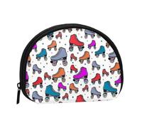 AUGUSTRUSH Small Zippered Coin Purse - Roller Skates Colorful Mini Canvas Wallet. Portable & Fashionable for Women & Girls. Ideal for Coin, Keychain, Credit Card & Id Storage