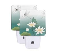 AUGUSTRUSH Smart Sensor Night Light 2-Pack for EU, Auto Dusk to Dawn LED Plug-in Lamp with Energy-Saving Mode, Safe, Dragonfly Water Lily Auto-Sensing Night Light for Nursery Stairs Bathroom Kitchen