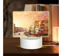 AUGUSTRUSH Touch Control 3-Mode Rectangular Acrylic Night Light for Bedroom, USB Led Table Lamp, Beautiful Venice Canal View, Soft Glow Eye-Friendly Dimmable Light for Home Decor